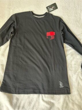 Outdoor Life Black Long-Sleeve Tee with Red Plaid Pocket